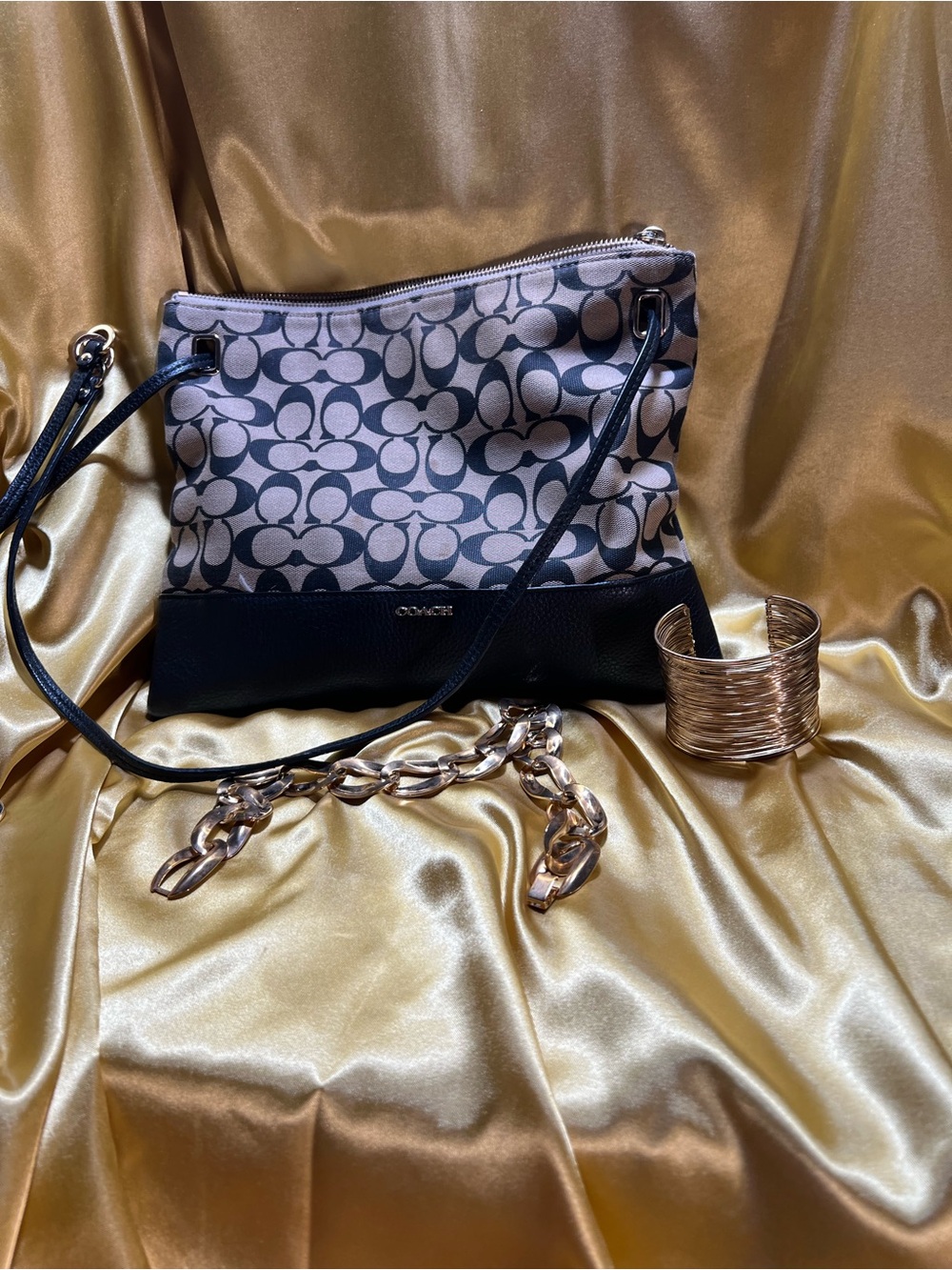 Coach Signature Crossbody Bag in Khaki and Black